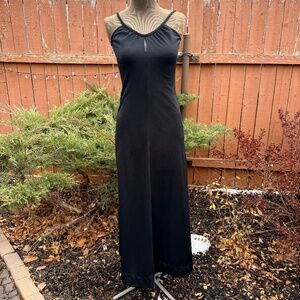 Sleek Vintage 70s Black Spaghetti Strap Maxi Dress
